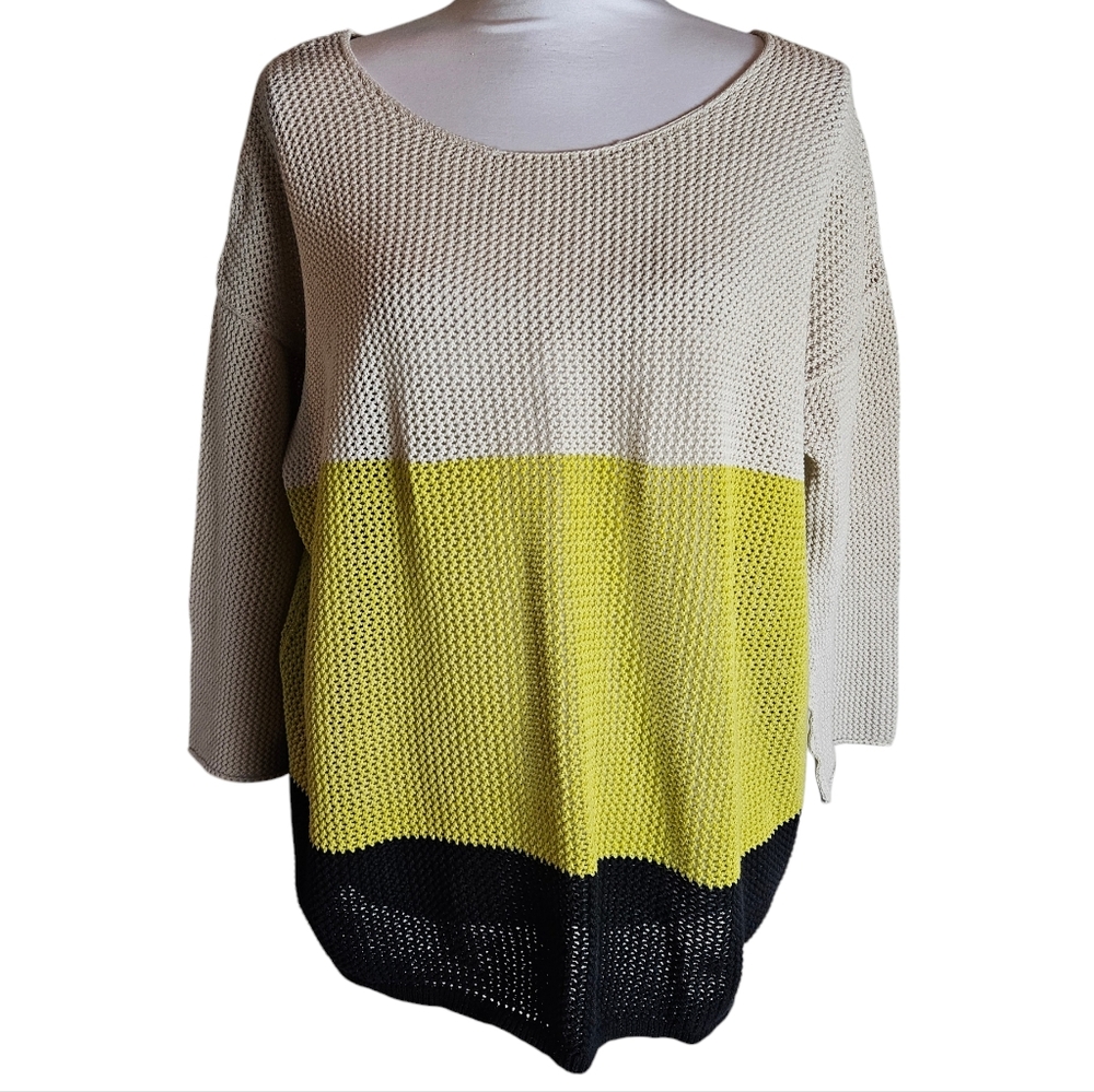 Lane Bryant Colorblock Striped Open Knit Sweater 100% Cotton Sweater Sz 18/20W
